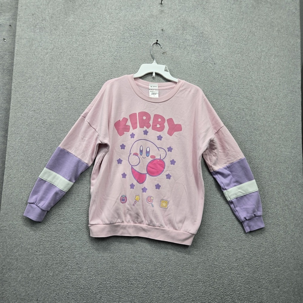 Boxlunch Women Sweatshirt XS Pink Graphic Fleece Kirby Casual Logo Print